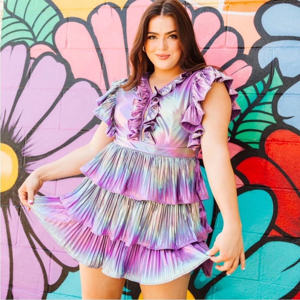 Queen of Sparkles Ombré Ruffle Dress Size Small